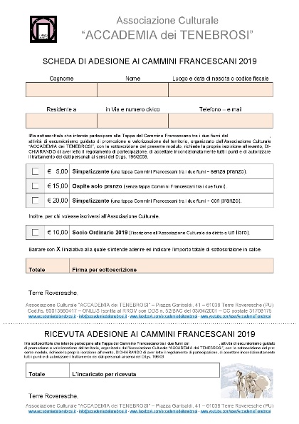 Adesione Cammini Francescani 2019