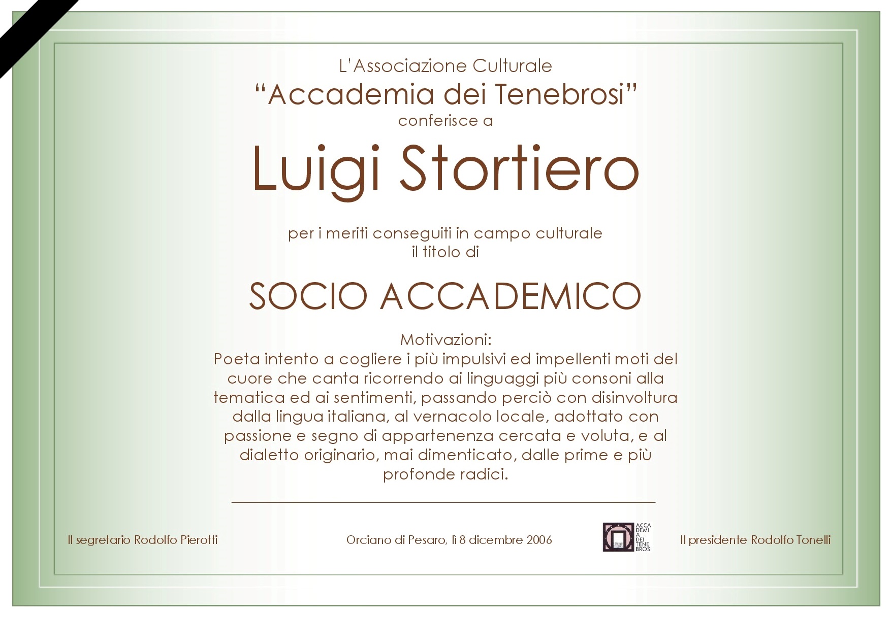 Attestato Socio Accademico Luigi Stortiero