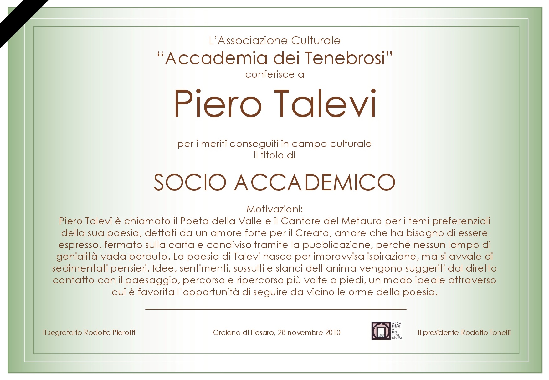 Attestato Socio Accademico Piero Talevi